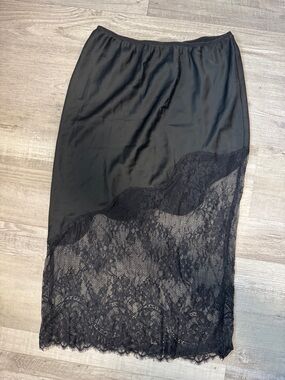 Urban Outfitters Black Lace-Trim Midi Skirt